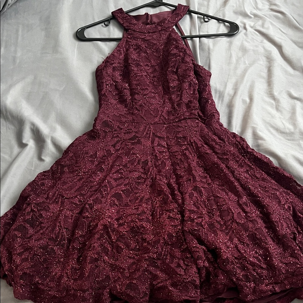 B. Smart Deep Red Lace Mini Dress